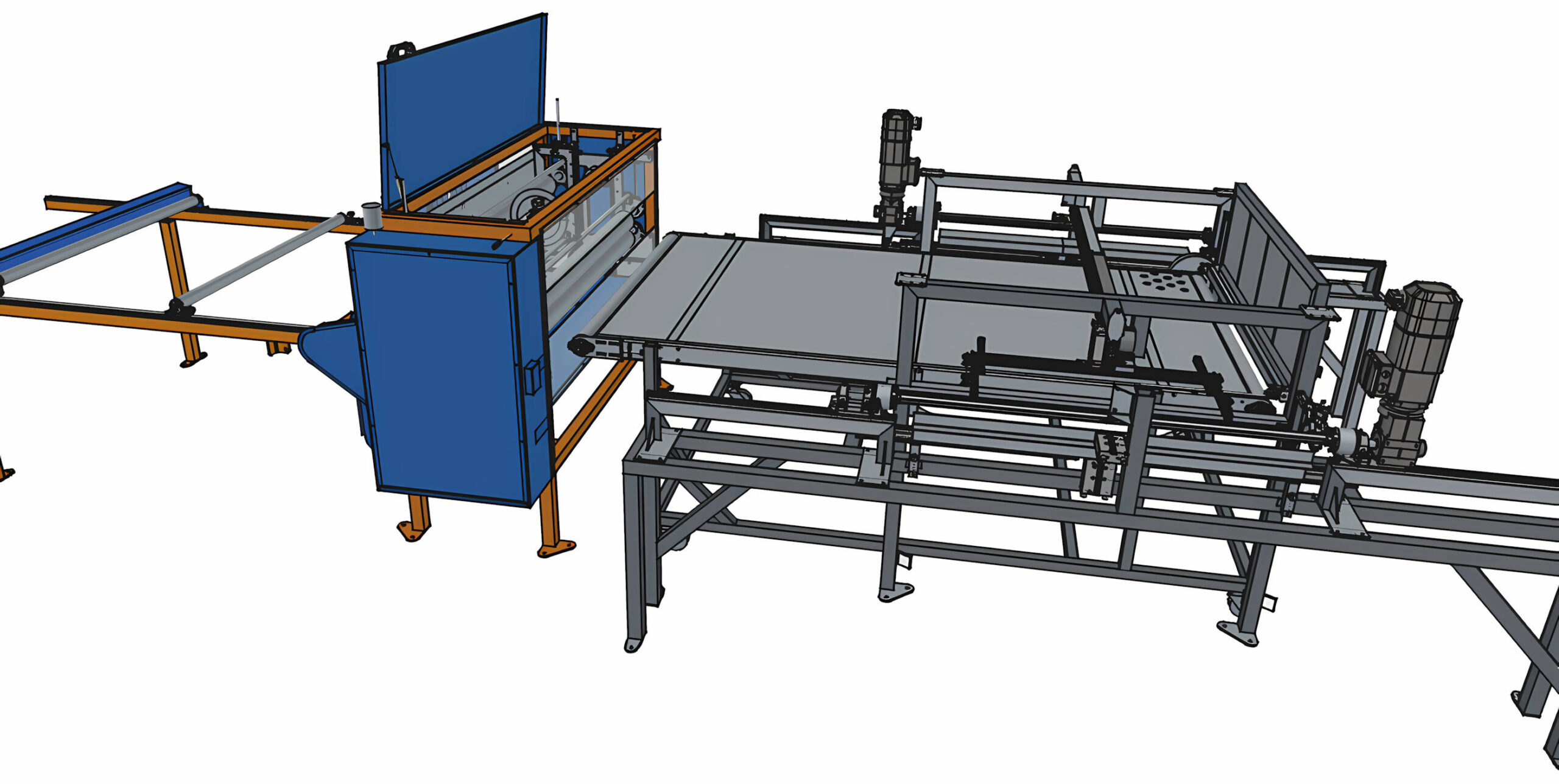 Conception et fabrication d'un process de produits en carton : striage et refendage de plaques jusqu'à 80 mm d'épaisseur, puis pliage et encollage des produits. (conditionnement des produits finis non représenté sur cette image)